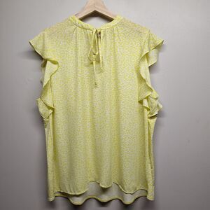 Ann Taylor Top Women Plus Size XXL White Lime Green Chiffon Sheer Relaxed Casual
